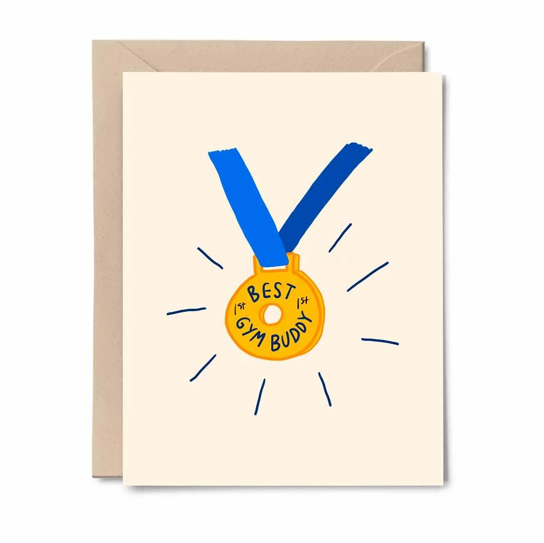 Best Gym Buddy Medal - Greeting Card