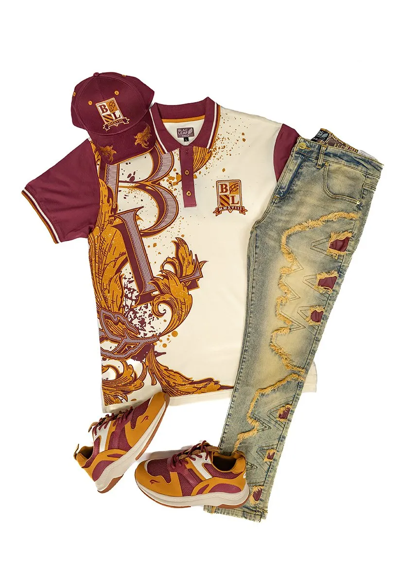 Blac Leaf Academy Polo Bundle, Bitten Denim Jeans, and Dad Hat Outfit Combo (Sneakers Not Include)