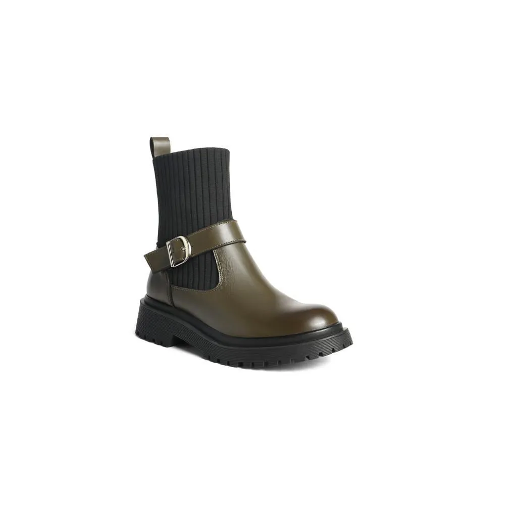 Buckle Design Knitted Tube Chelsea Boots