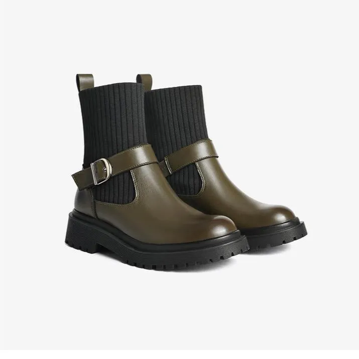 Buckle Design Knitted Tube Chelsea Boots