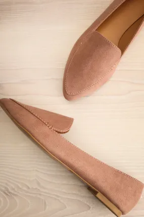 Facille Taupe | Pointed Faux-Suede Loafers