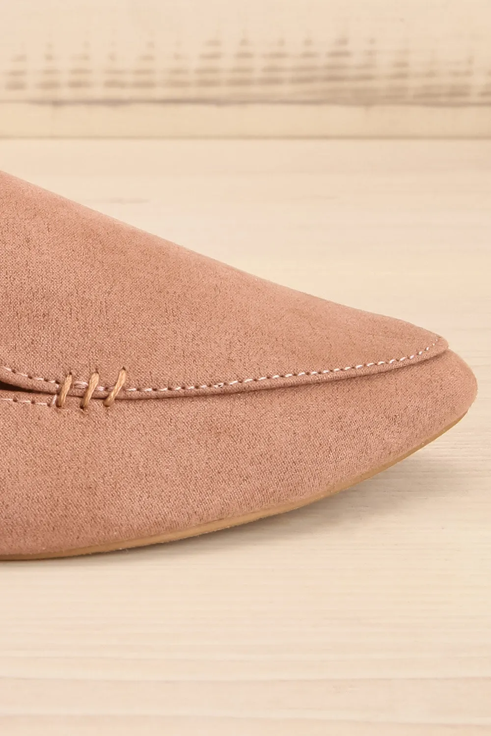 Facille Taupe | Pointed Faux-Suede Loafers