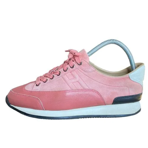 HERMES Goal Antique Pink Leather & Suede Low Sneaker, Size 39