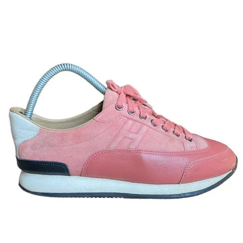 HERMES Goal Antique Pink Leather & Suede Low Sneaker, Size 39