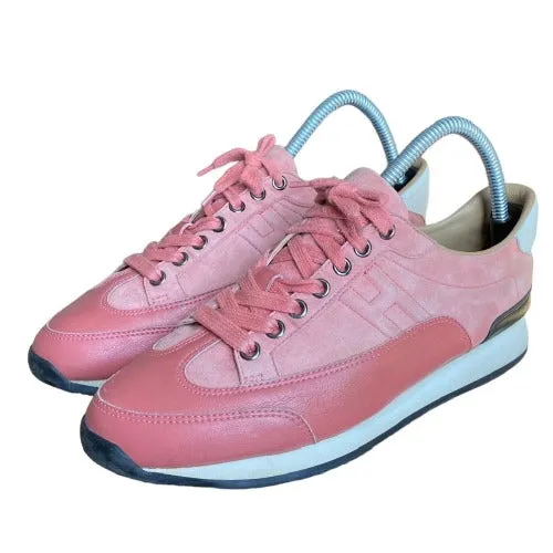 HERMES Goal Antique Pink Leather & Suede Low Sneaker, Size 39