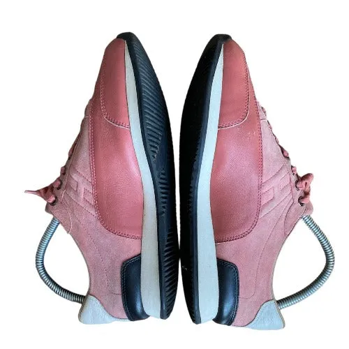 HERMES Goal Antique Pink Leather & Suede Low Sneaker, Size 39
