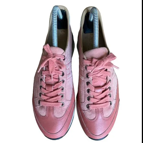 HERMES Goal Antique Pink Leather & Suede Low Sneaker, Size 39