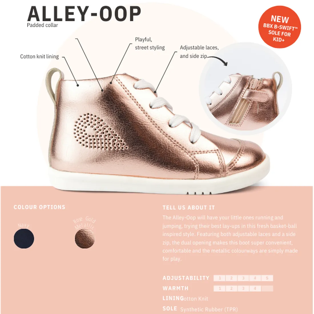 IWalk IW Bobux Alley Oop Boot Leather Todlers Rose Gold Metallic 637113