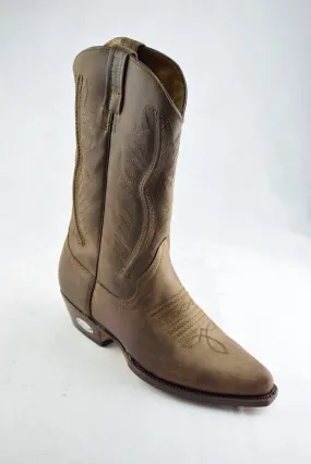 Loblan 2616 Brown Waxy Leather Cowboy Boots Hand Made Classic Biker Western 206