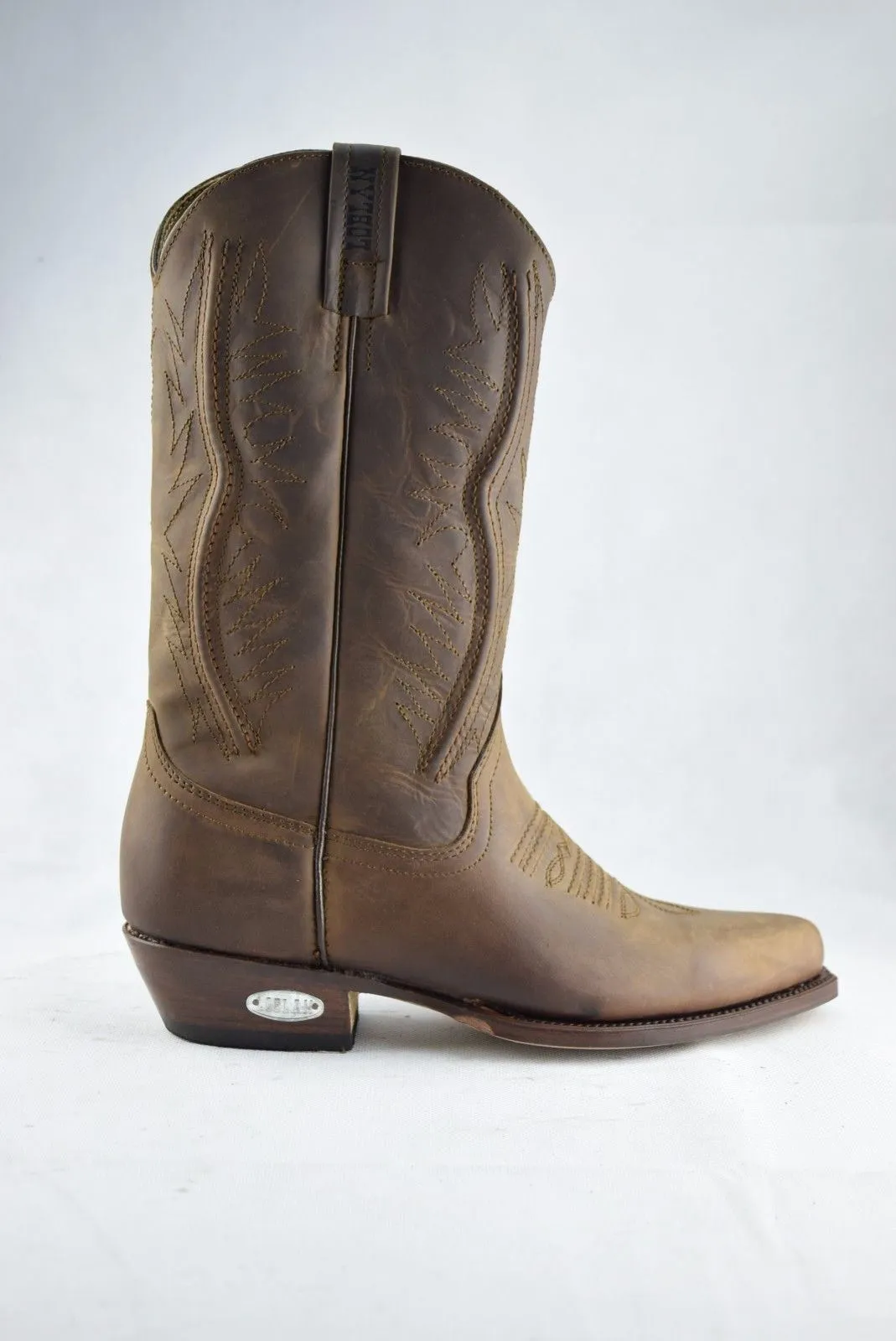 Loblan 2616 Brown Waxy Leather Cowboy Boots Hand Made Classic Biker Western 206