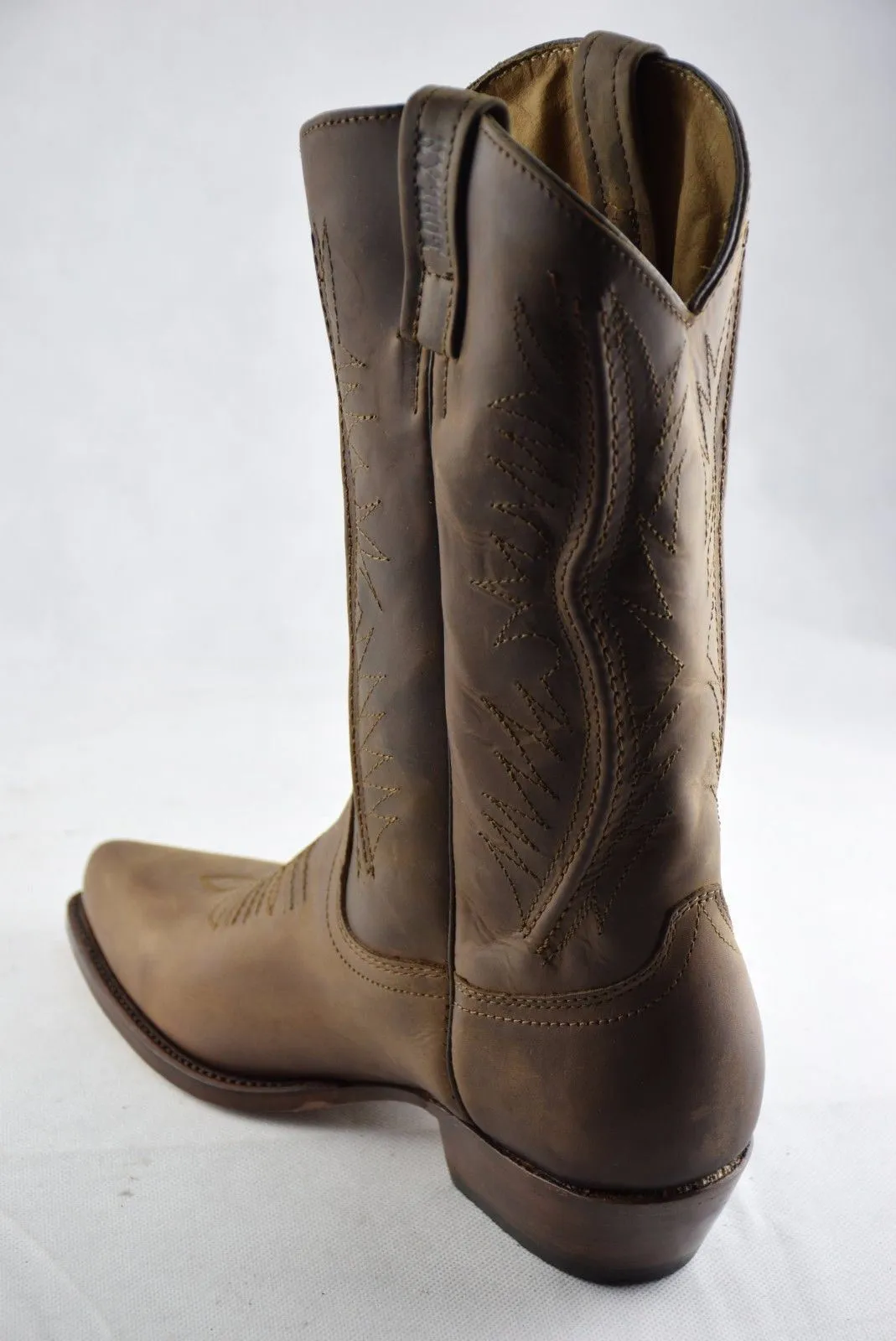 Loblan 2616 Brown Waxy Leather Cowboy Boots Hand Made Classic Biker Western 206