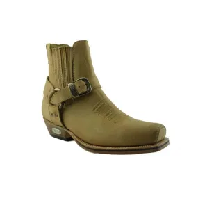 Loblan 515 Leather Tan Beige Cowboy Boots Biker Western Square Toe Ankle Boot
