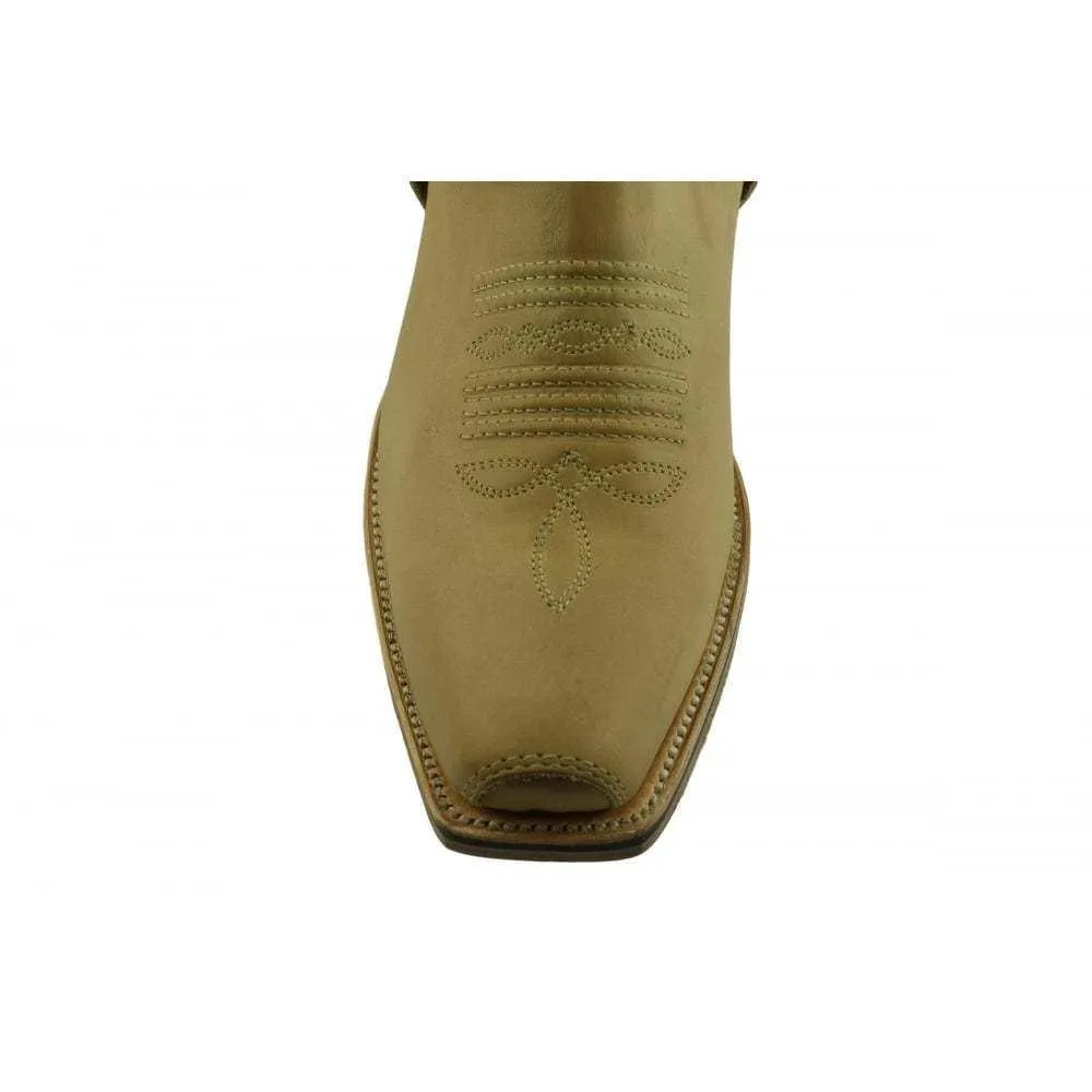 Loblan 515 Leather Tan Beige Cowboy Boots Biker Western Square Toe Ankle Boot