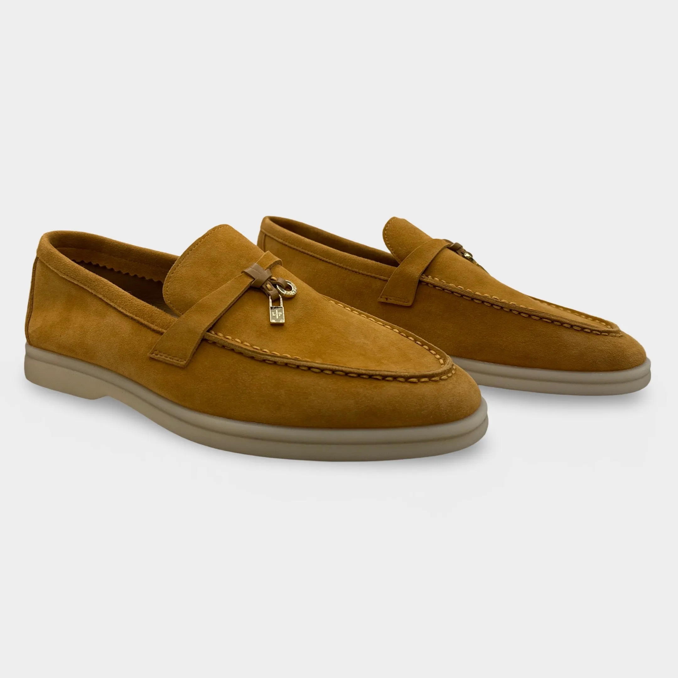 Loro Piana Women's Suede Summer Charms Tan Yellow Loafers