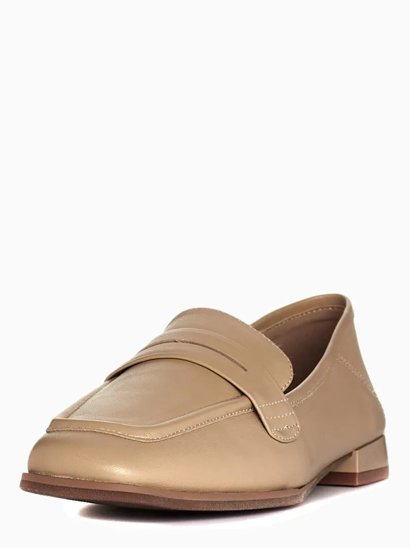 LUDA | Flat Leather Loafers | Camel