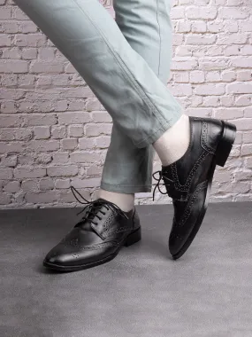 Men Black Solid Brogue Oxford Formal Shoes
