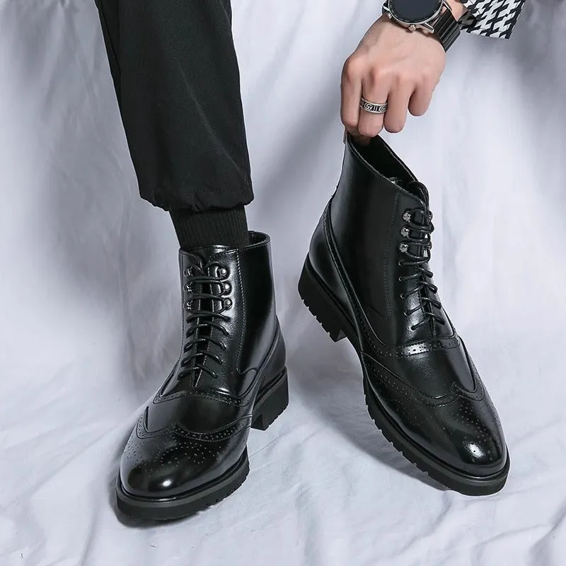 Men's Leather Thick Sole Mid-Top Shoes
