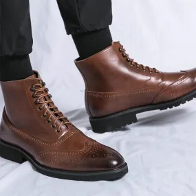 Men's Leather Thick Sole Mid-Top Shoes