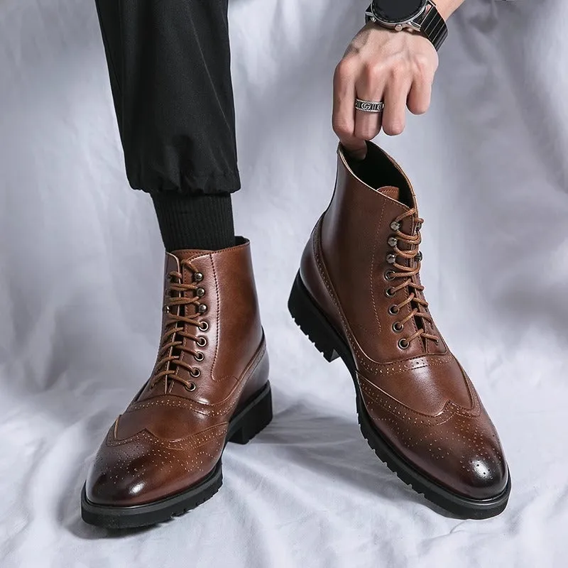 Men's Leather Thick Sole Mid-Top Shoes