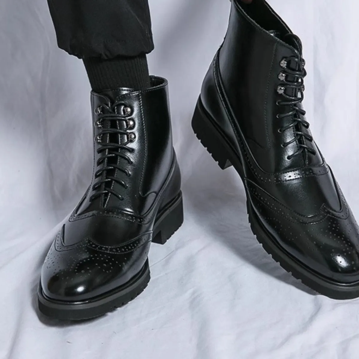 Men's Leather Thick Sole Mid-Top Shoes