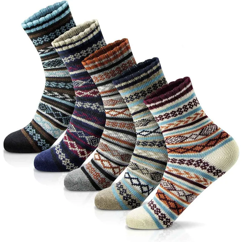 Pack Of 5 Womens Winter Socks Gift Box Free Size Thick Wool Soft Warm Casual Socks for Women Socks Christmas Gifts