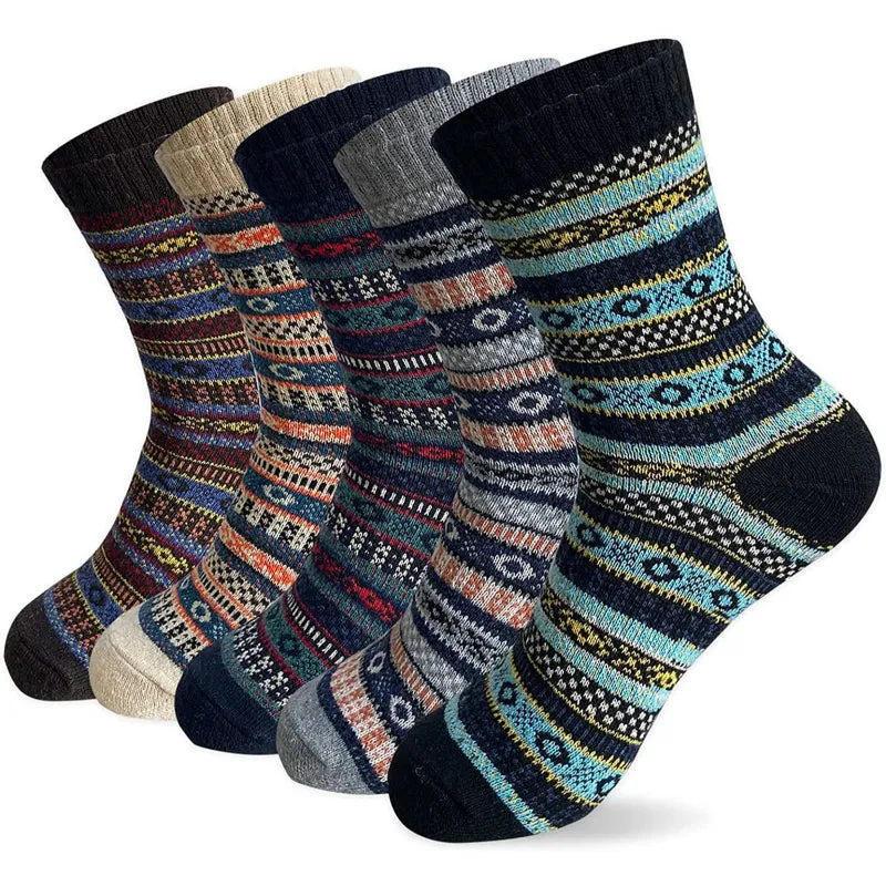 Pack Of 5 Womens Winter Socks Gift Box Free Size Thick Wool Soft Warm Casual Socks for Women Socks Christmas Gifts