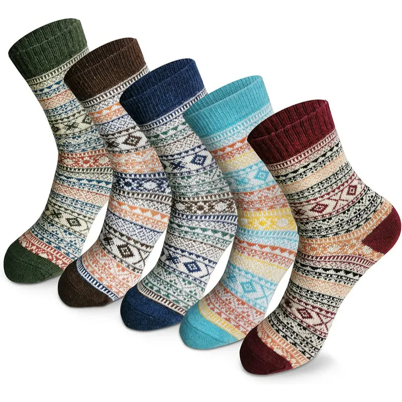 Pack Of 5 Womens Winter Socks Gift Box Free Size Thick Wool Soft Warm Casual Socks for Women Socks Christmas Gifts