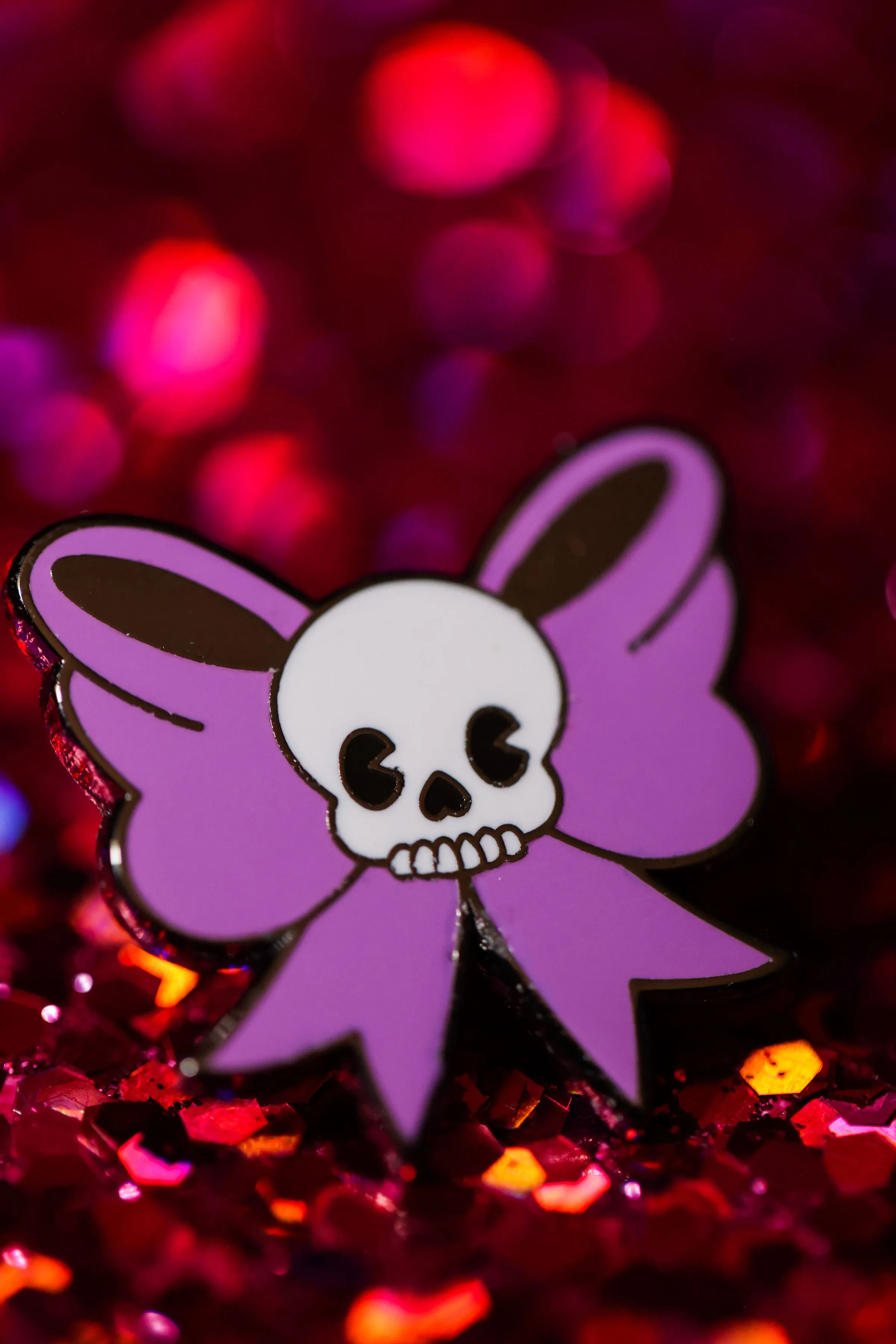 Purple Skullie Bow Lace Charm - Cute Halloween Collection