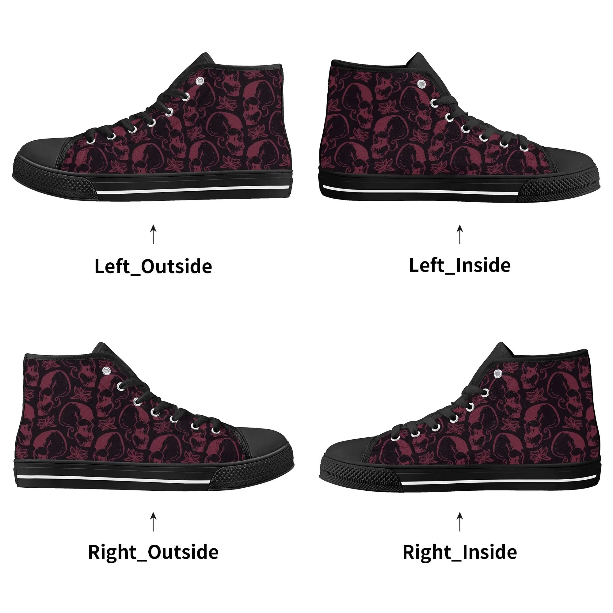 Purple Skulls And Flowers Rubber High Top Canvas Shoes