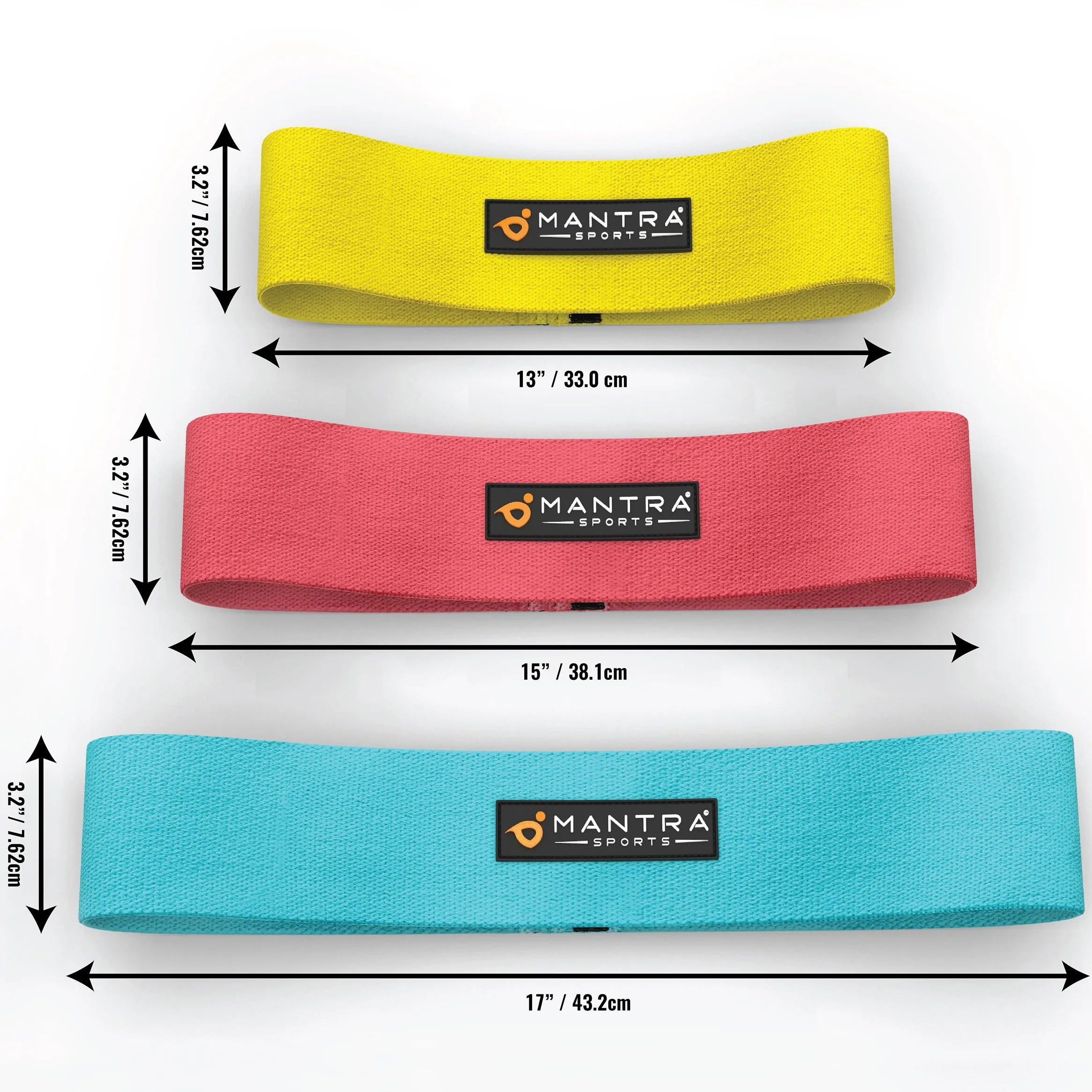 Set of 3 Fabric Non-Slip Resistance Exercise Booty Bands