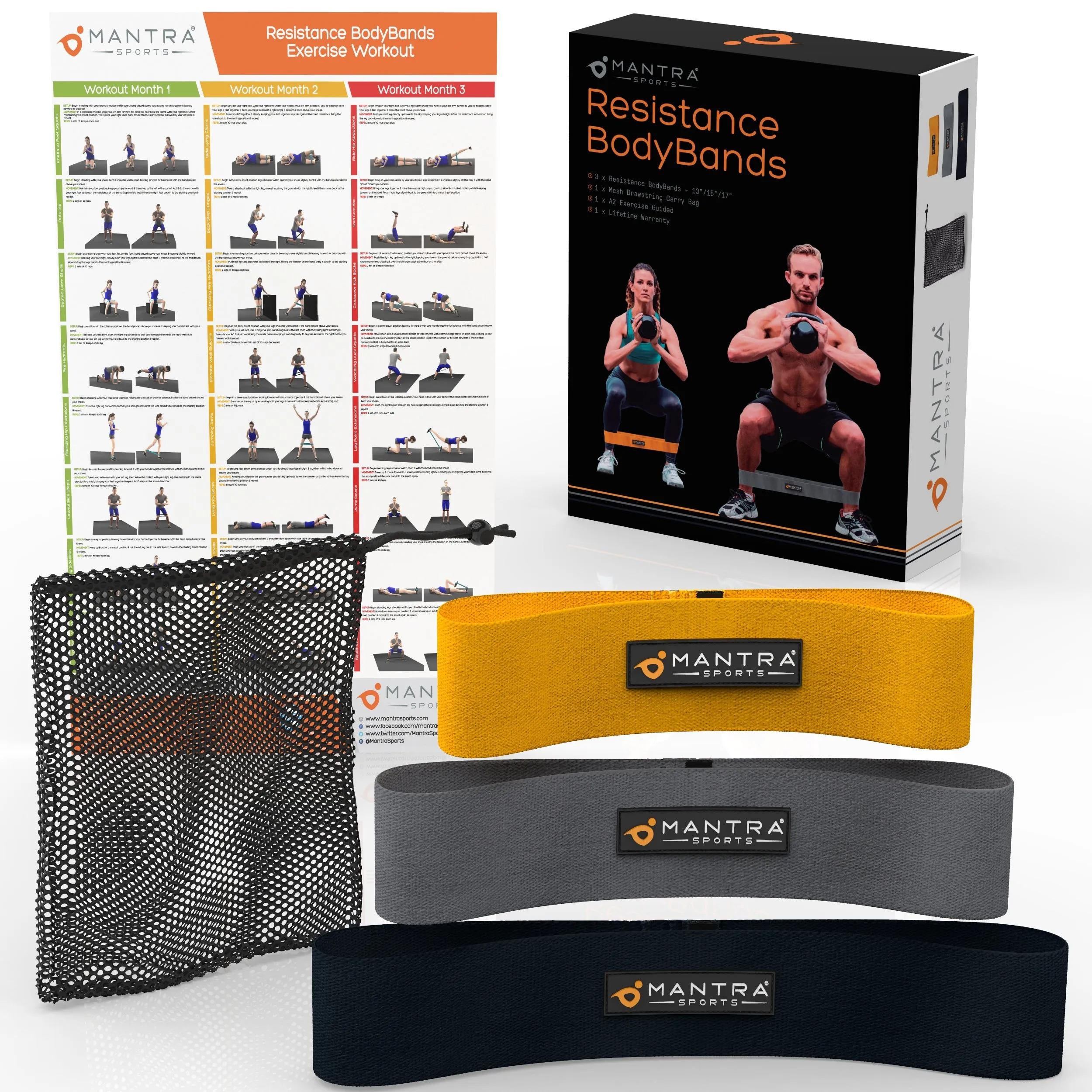 Set of 3 Fabric Non-Slip Resistance Exercise Booty Bands