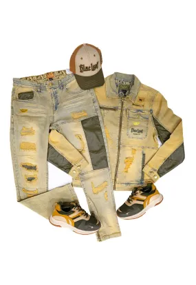 Stay Strong Jean Jacket, Jeans, Dad Hat and Sneakers