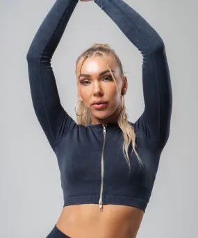 UNDRGROUND Long Sleeve Zip Crop (Washed Out Black)